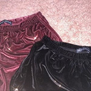 Brandy velvet shorts maroon and black in color